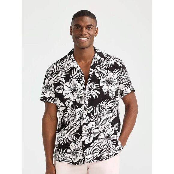 NWOT Chubbies Men’s The Visual Ferner Black & White Rayon Sunday Shirt Medium - Picture 1 of 6